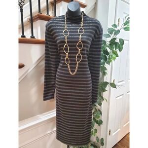 Vintage By Berkeley Black Acrylic High Neck Long Sleeve Midi Length Dress 14T